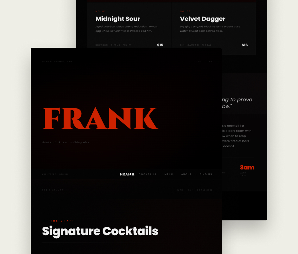 frank bar – Cocktailbar Landing Page