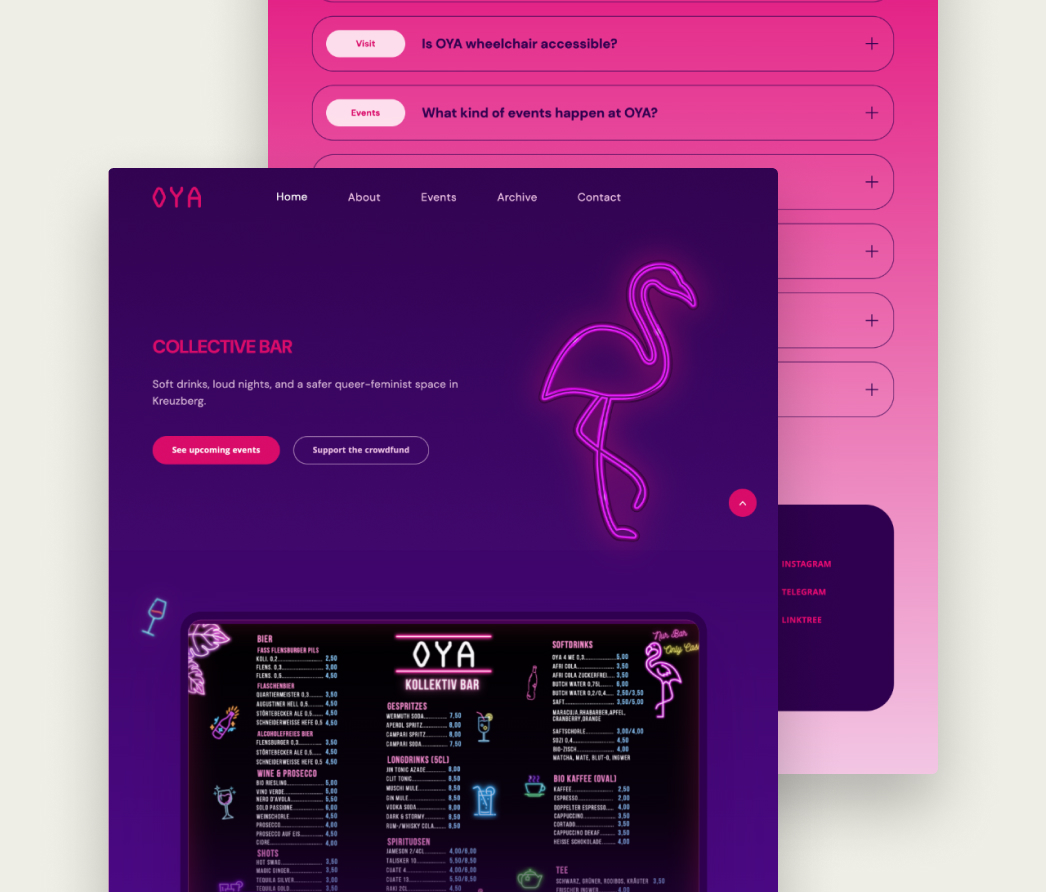OYA Bar – Kollektivbar Website